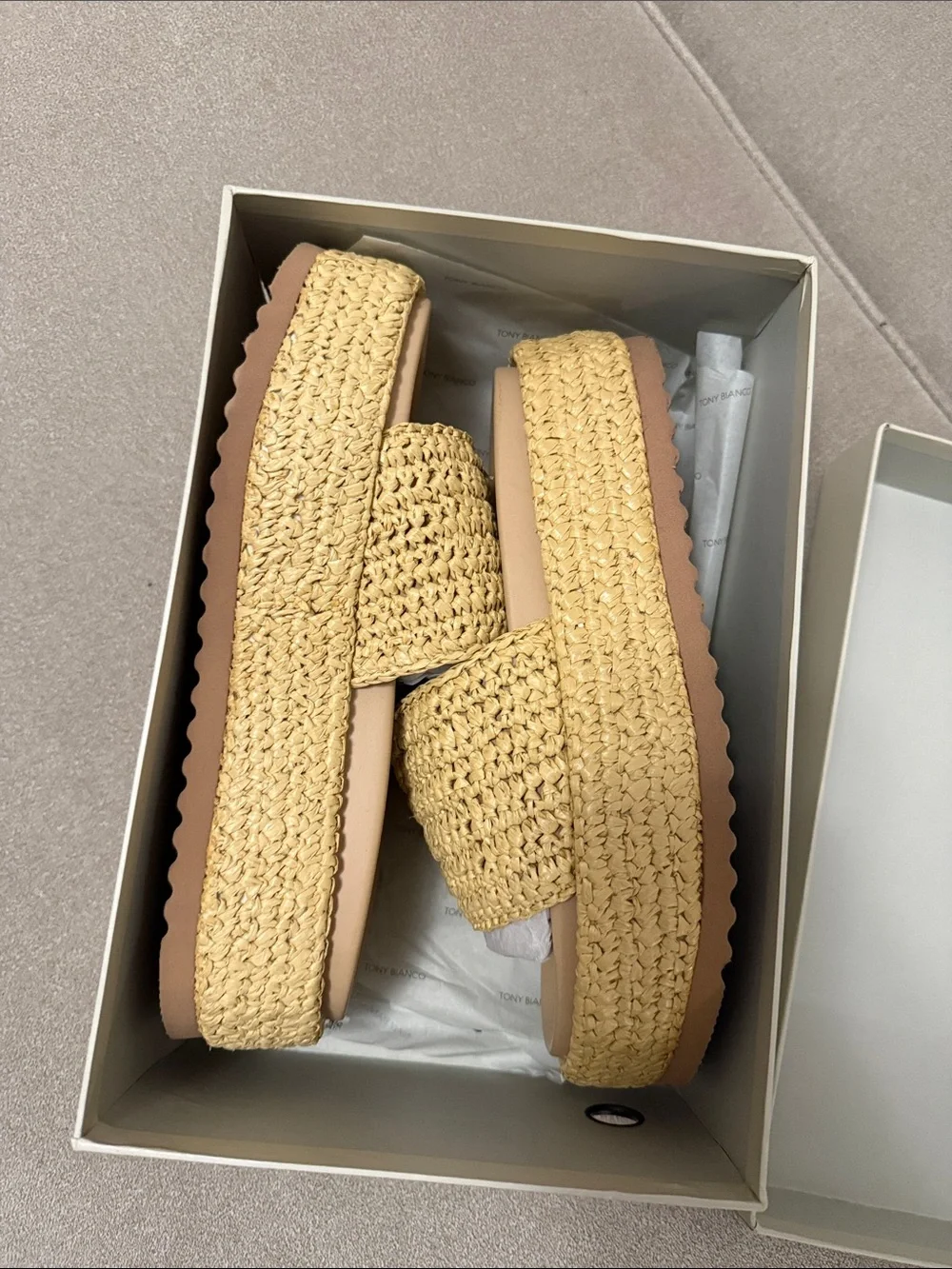Tony Bianco Cream and Black Logo Shoe Box